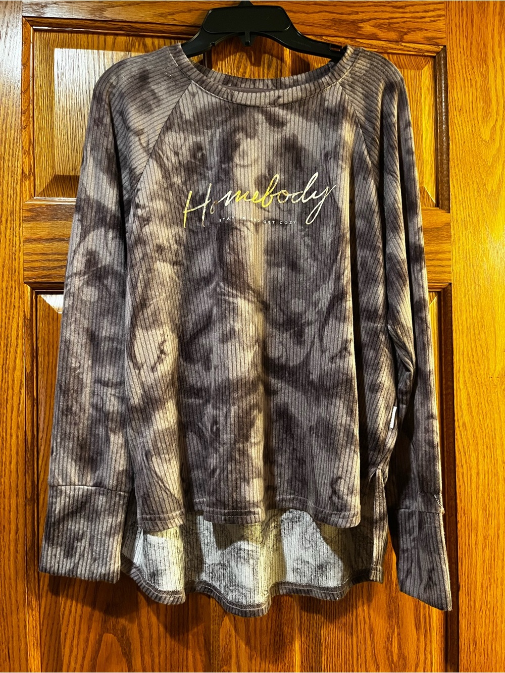 Danskin Brown and Cream Ribbed Tie-Dye Long Sleeve Top